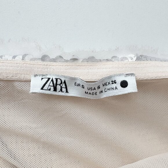 Zara Sequin Festive Strapless Midi Dress Organza Silver Metallic Size Small - Picture 13 of 13